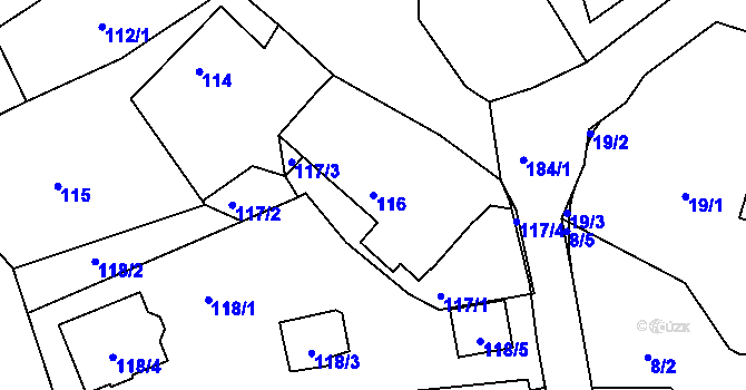 Parcela st. 116 v KÚ Dobětice, Katastrální mapa