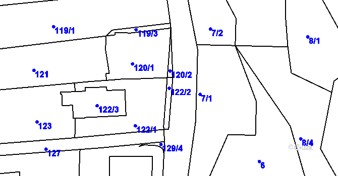Parcela st. 122/2 v KÚ Dobětice, Katastrální mapa