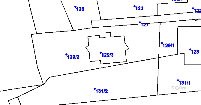 Parcela st. 129/3 v KÚ Dobětice, Katastrální mapa