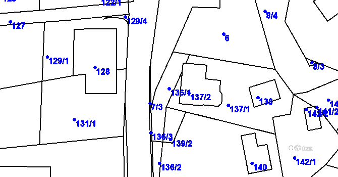 Parcela st. 136/1 v KÚ Dobětice, Katastrální mapa