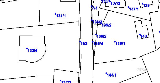 Parcela st. 153 v KÚ Dobětice, Katastrální mapa