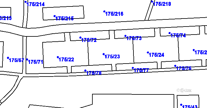Parcela st. 175/23 v KÚ Dobětice, Katastrální mapa
