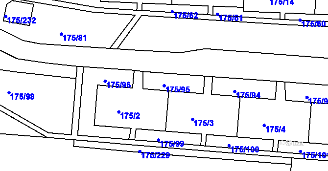 Parcela st. 175/95 v KÚ Dobětice, Katastrální mapa