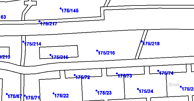 Parcela st. 175/216 v KÚ Dobětice, Katastrální mapa