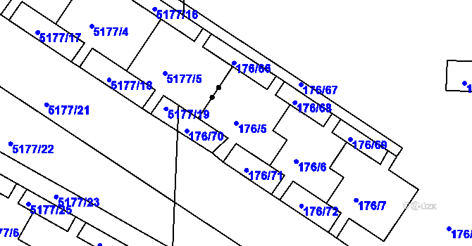 Parcela st. 176/5 v KÚ Dobětice, Katastrální mapa