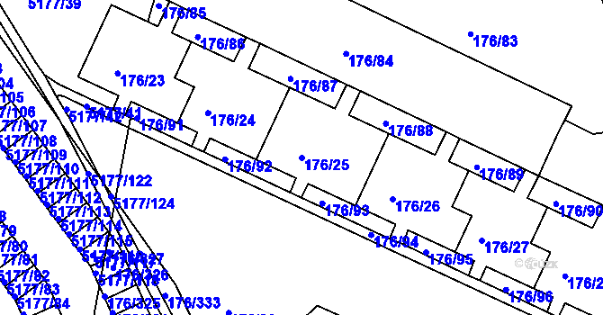 Parcela st. 176/25 v KÚ Dobětice, Katastrální mapa