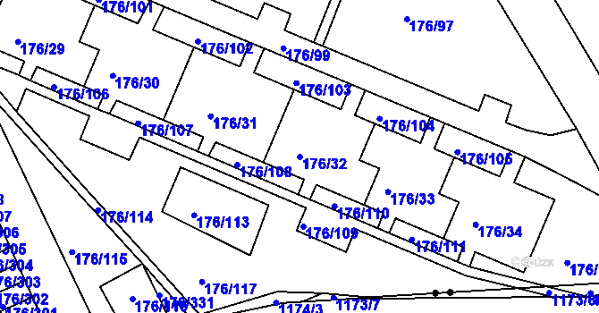 Parcela st. 176/32 v KÚ Dobětice, Katastrální mapa