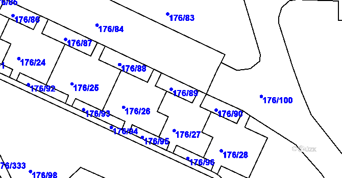 Parcela st. 176/89 v KÚ Dobětice, Katastrální mapa