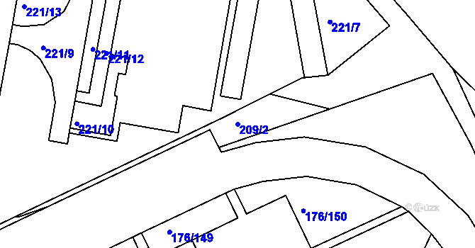 Parcela st. 209/2 v KÚ Dobětice, Katastrální mapa