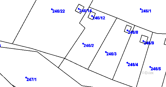 Parcela st. 246/2 v KÚ Dobětice, Katastrální mapa
