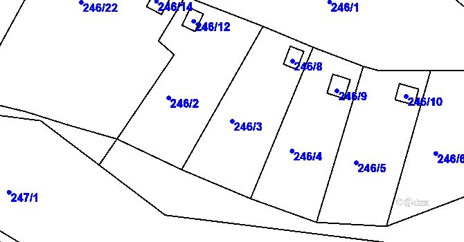 Parcela st. 246/3 v KÚ Dobětice, Katastrální mapa