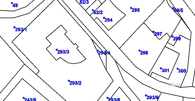 Parcela st. 293/4 v KÚ Dobětice, Katastrální mapa