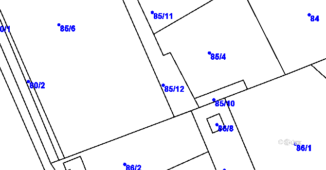 Parcela st. 85/12 v KÚ Dobětice, Katastrální mapa