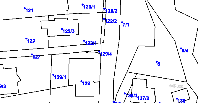Parcela st. 129/4 v KÚ Dobětice, Katastrální mapa