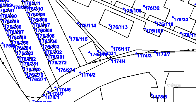 Parcela st. 176/331 v KÚ Dobětice, Katastrální mapa