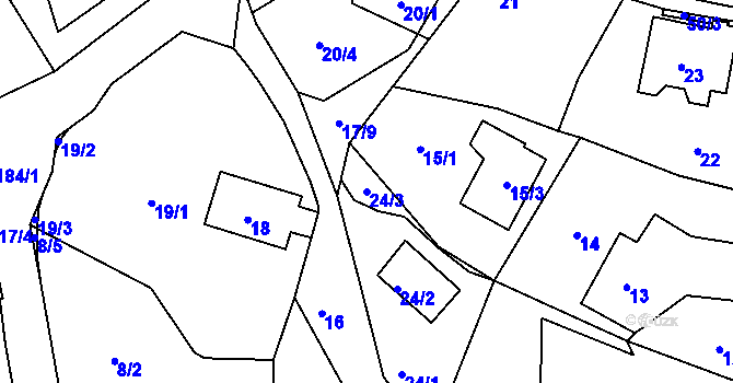 Parcela st. 24/3 v KÚ Dobětice, Katastrální mapa