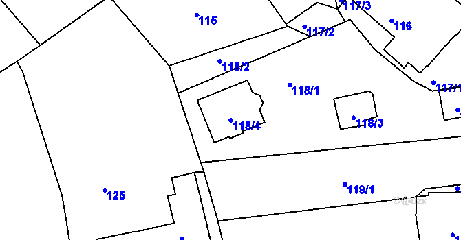 Parcela st. 118/4 v KÚ Dobětice, Katastrální mapa