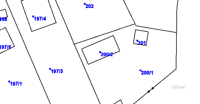 Parcela st. 200/2 v KÚ Dobětice, Katastrální mapa