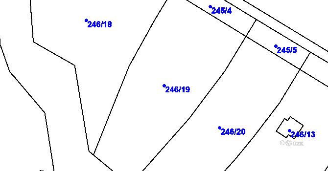 Parcela st. 246/19 v KÚ Dobětice, Katastrální mapa