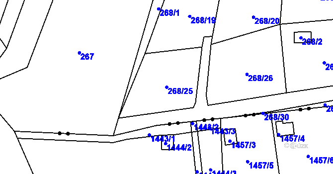Parcela st. 268/25 v KÚ Dobětice, Katastrální mapa