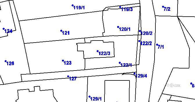 Parcela st. 122/3 v KÚ Dobětice, Katastrální mapa