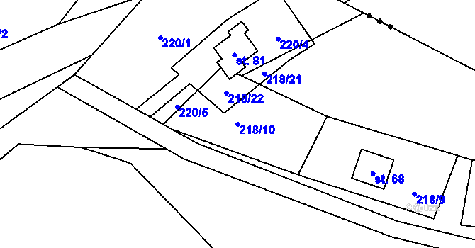 Parcela st. 218/10 v KÚ Milíkov u Stříbra, Katastrální mapa