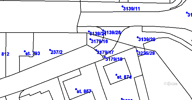 Parcela st. 3179/17 v KÚ Stříbro, Katastrální mapa