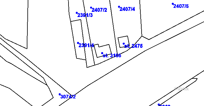 Parcela st. 3166 v KÚ Stříbro, Katastrální mapa