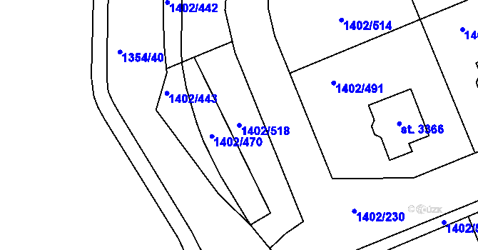 Parcela st. 1402/518 v KÚ Stříbro, Katastrální mapa