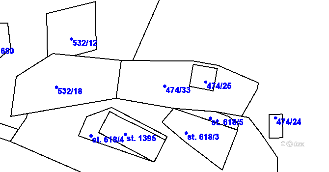 Parcela st. 474/33 v KÚ Stříbro, Katastrální mapa