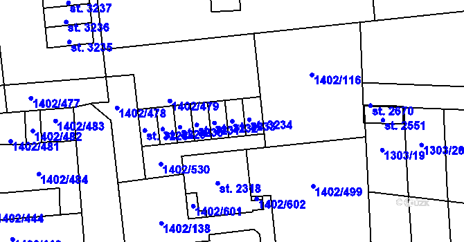 Parcela st. 3233 v KÚ Stříbro, Katastrální mapa