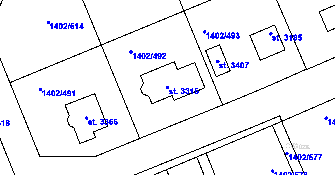 Parcela st. 3315 v KÚ Stříbro, Katastrální mapa
