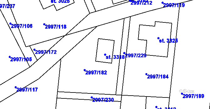 Parcela st. 3318 v KÚ Stříbro, Katastrální mapa