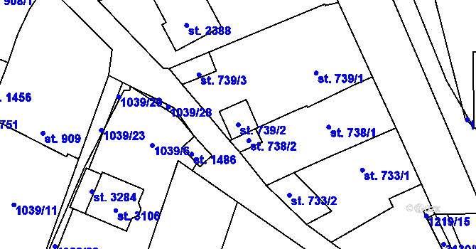 Parcela st. 739/2 v KÚ Stříbro, Katastrální mapa