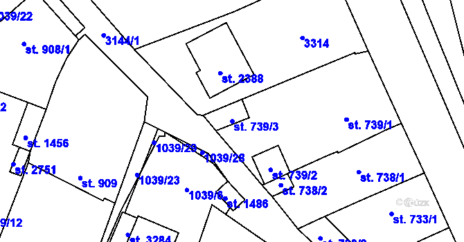 Parcela st. 739/3 v KÚ Stříbro, Katastrální mapa