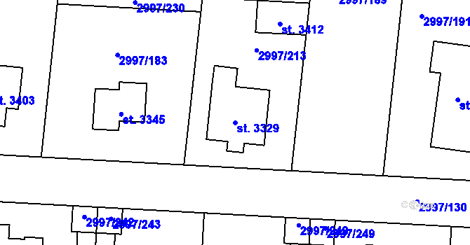 Parcela st. 3329 v KÚ Stříbro, Katastrální mapa