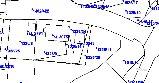 Parcela st. 3343 v KÚ Stříbro, Katastrální mapa