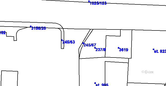 Parcela st. 245/67 v KÚ Stříbro, Katastrální mapa