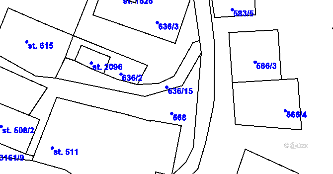Parcela st. 636/15 v KÚ Stříbro, Katastrální mapa
