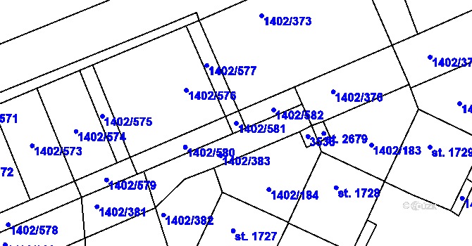 Parcela st. 1402/581 v KÚ Stříbro, Katastrální mapa