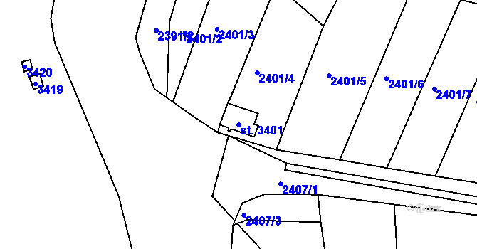 Parcela st. 3401 v KÚ Stříbro, Katastrální mapa