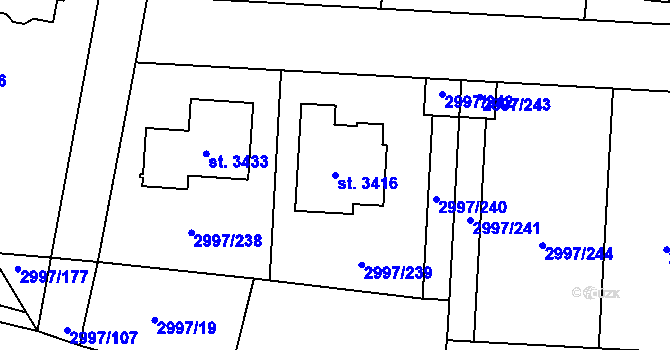 Parcela st. 3416 v KÚ Stříbro, Katastrální mapa