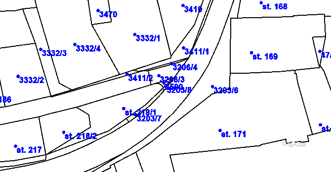 Parcela st. 3203/8 v KÚ Stříbro, Katastrální mapa