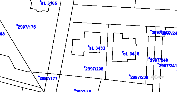 Parcela st. 3433 v KÚ Stříbro, Katastrální mapa