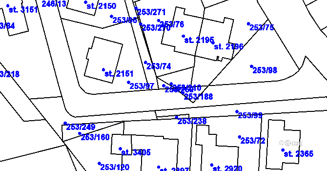 Parcela st. 253/269 v KÚ Stříbro, Katastrální mapa