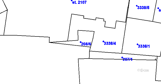 Parcela st. 208/6 v KÚ Stříbro, Katastrální mapa
