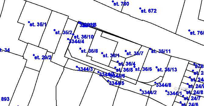 Parcela st. 36/1 v KÚ Stříbro, Katastrální mapa