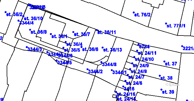 Parcela st. 36/2 v KÚ Stříbro, Katastrální mapa