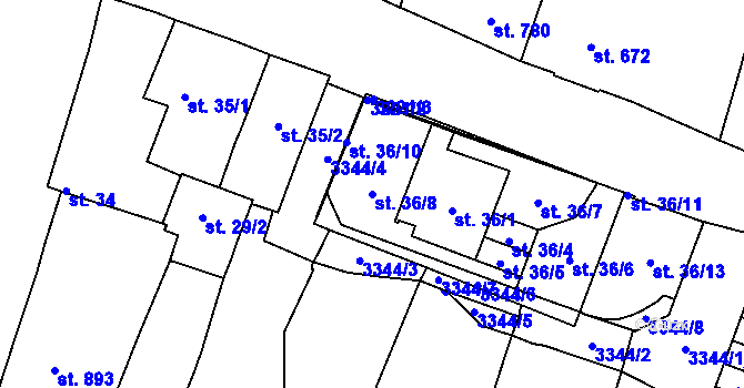 Parcela st. 36/8 v KÚ Stříbro, Katastrální mapa