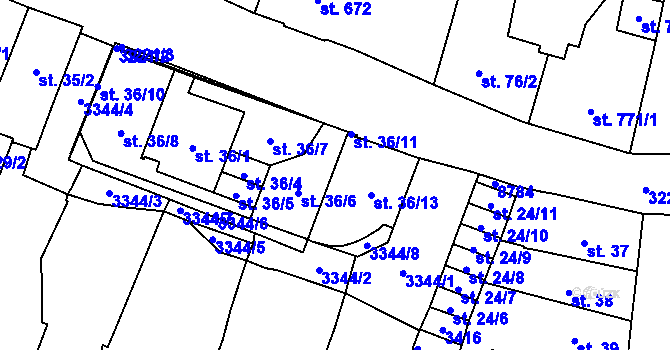 Parcela st. 36/12 v KÚ Stříbro, Katastrální mapa